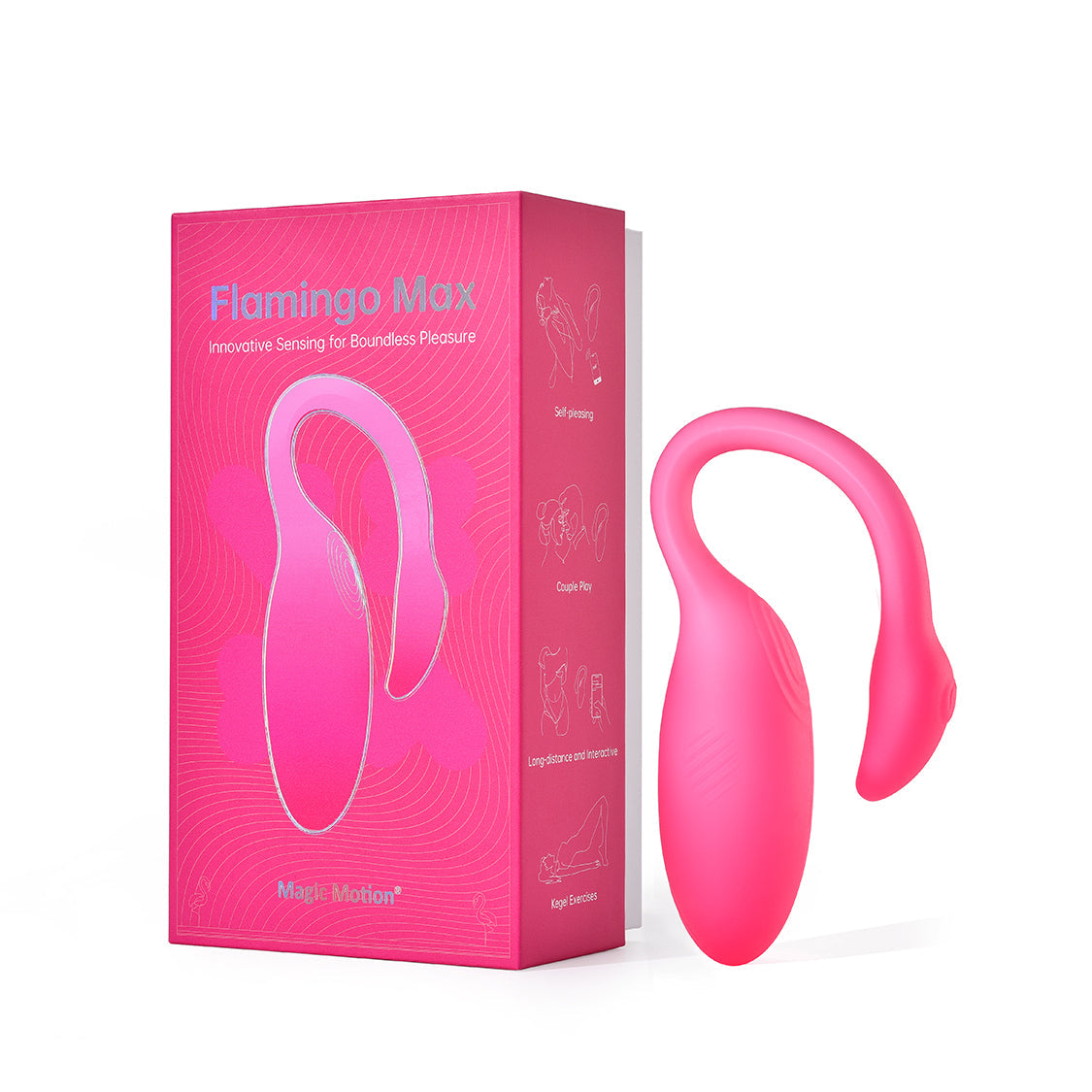 Pink flamingo-shaped vibrating toy with retail box