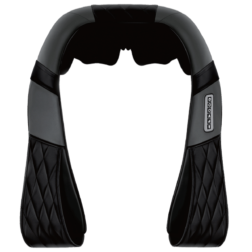 Black shiatsu neck and back massager unit with padded arms and a control panel