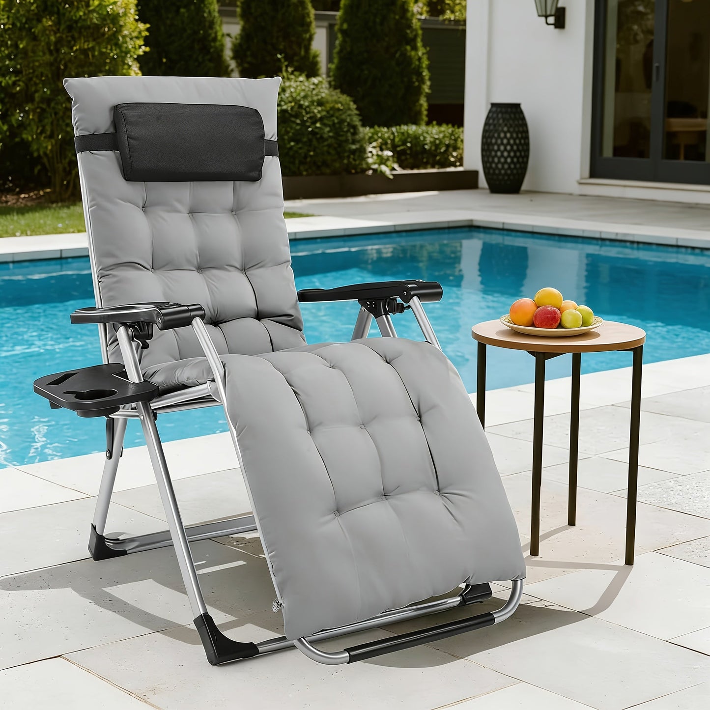 Zero Gravity Recliner Chair Foldable Patio Lounge w/Cup Holder & Cushion 2Dropme