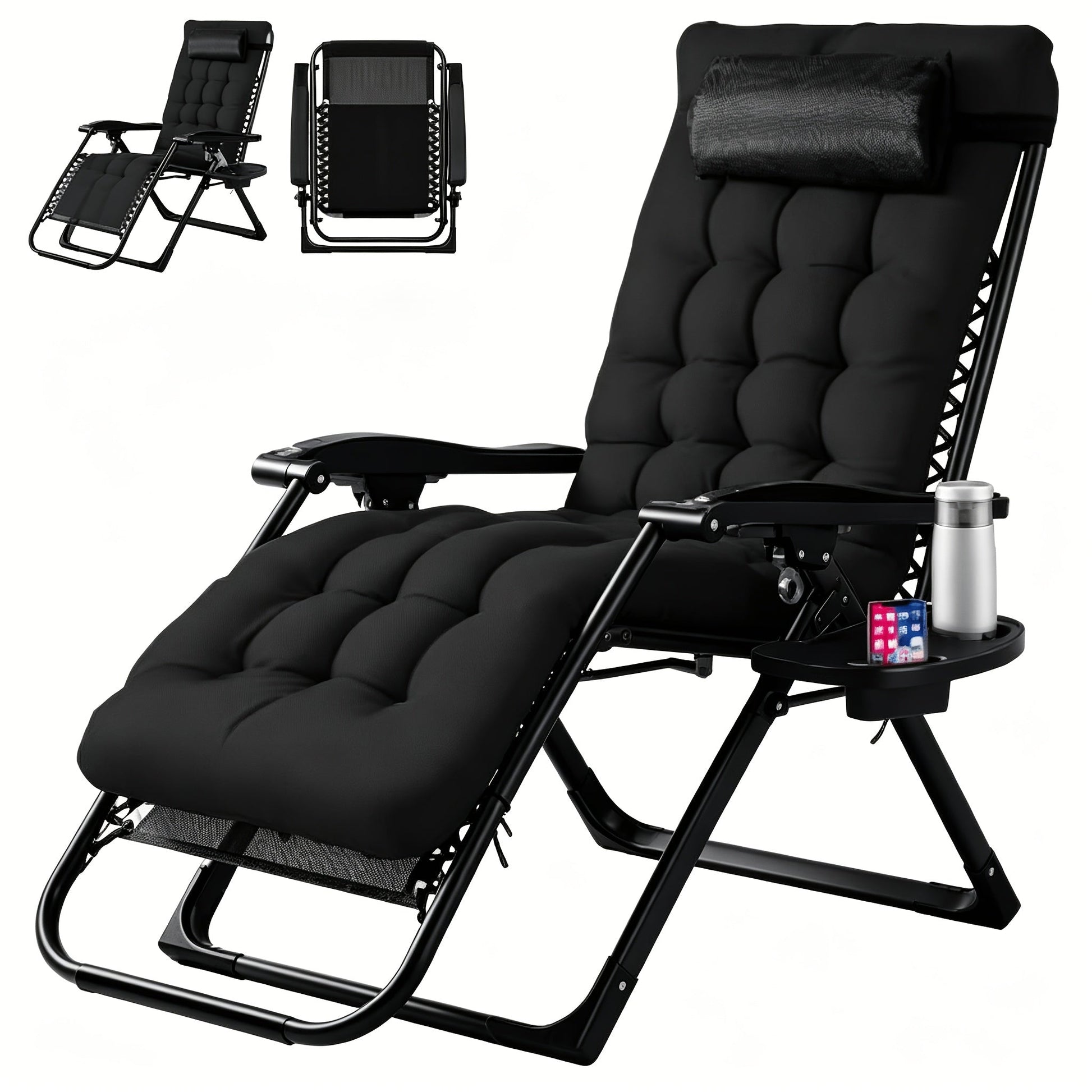 Zero Gravity Recliner Chair Foldable Patio Lounge w/Cup Holder & Cushion 2Dropme