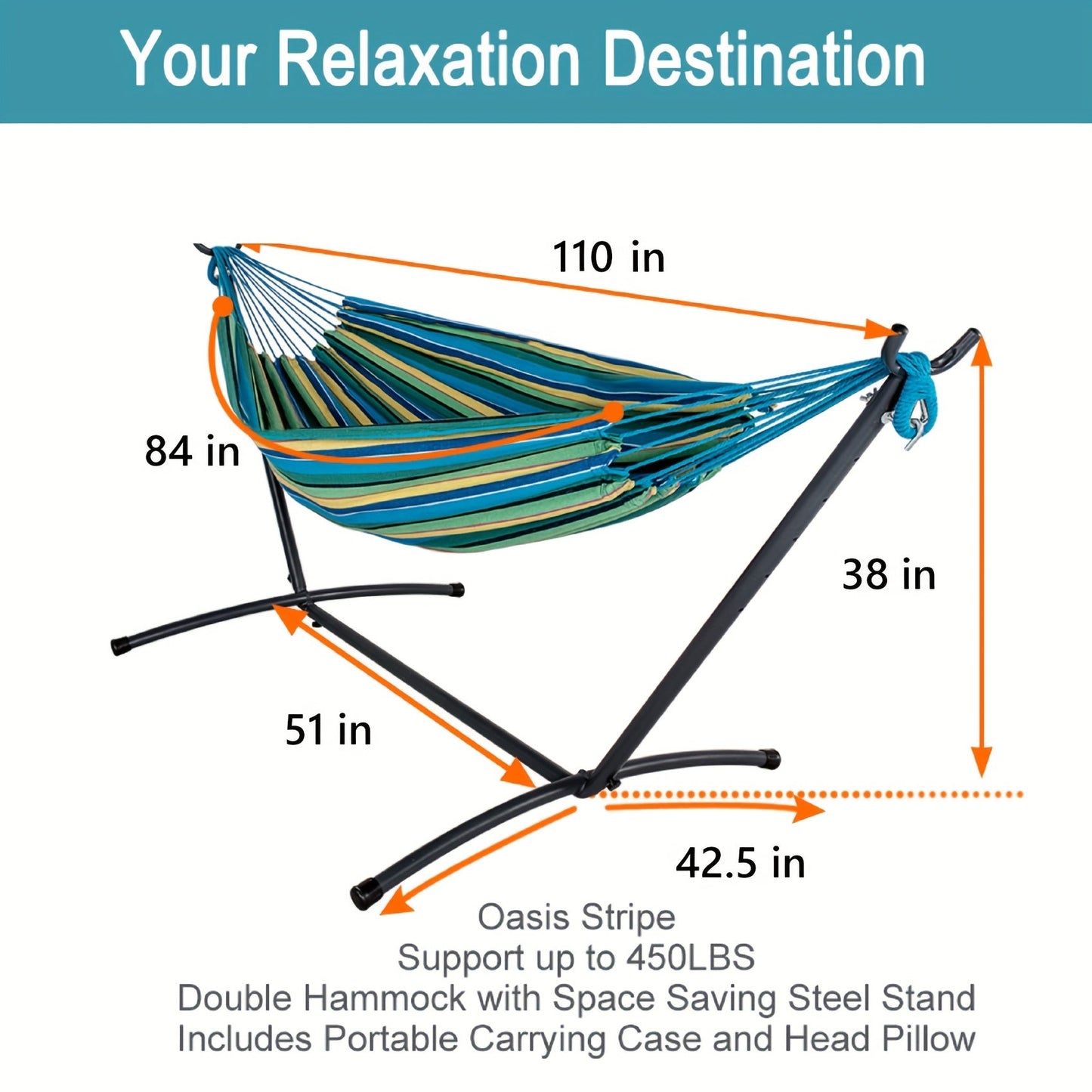 Heavy Duty Double Hammock with Steel Stand 450lbs Portable Outdoor Indoor Blue 2Dropme