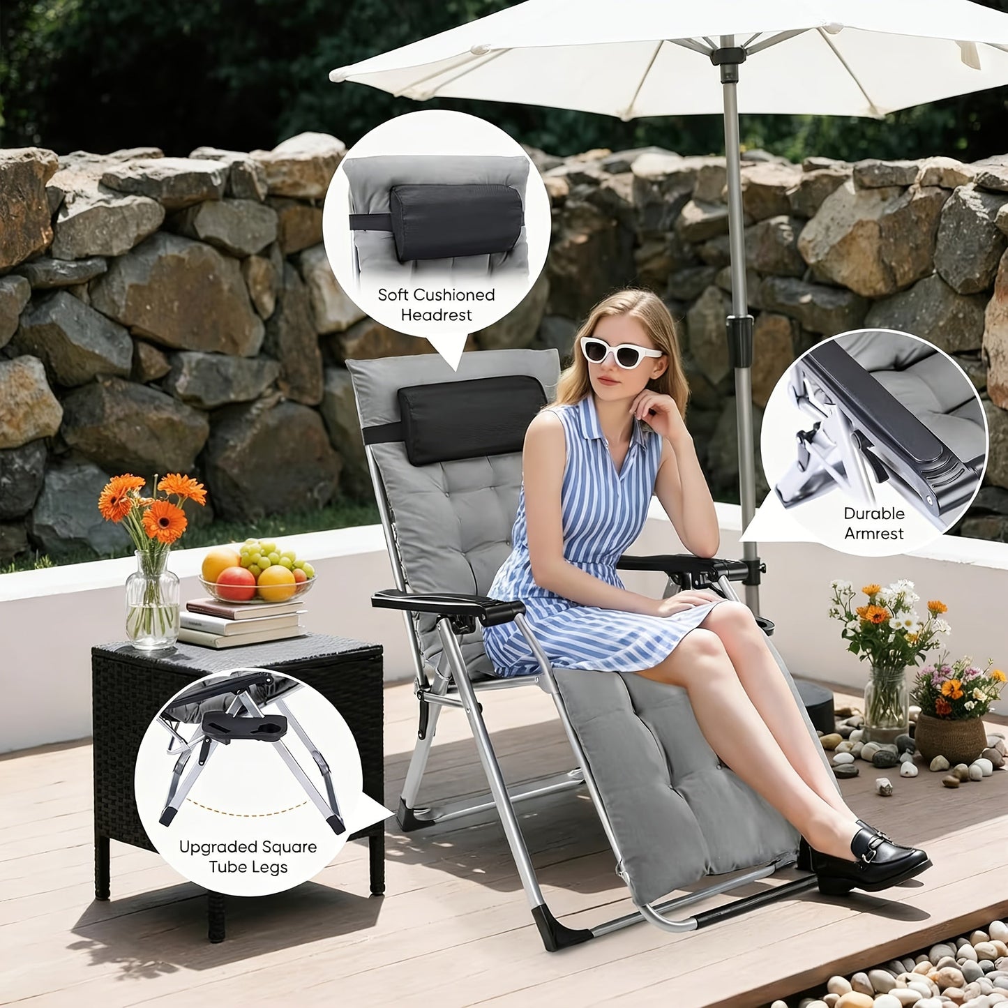 Zero Gravity Recliner Chair Foldable Patio Lounge w/Cup Holder & Cushion 2Dropme