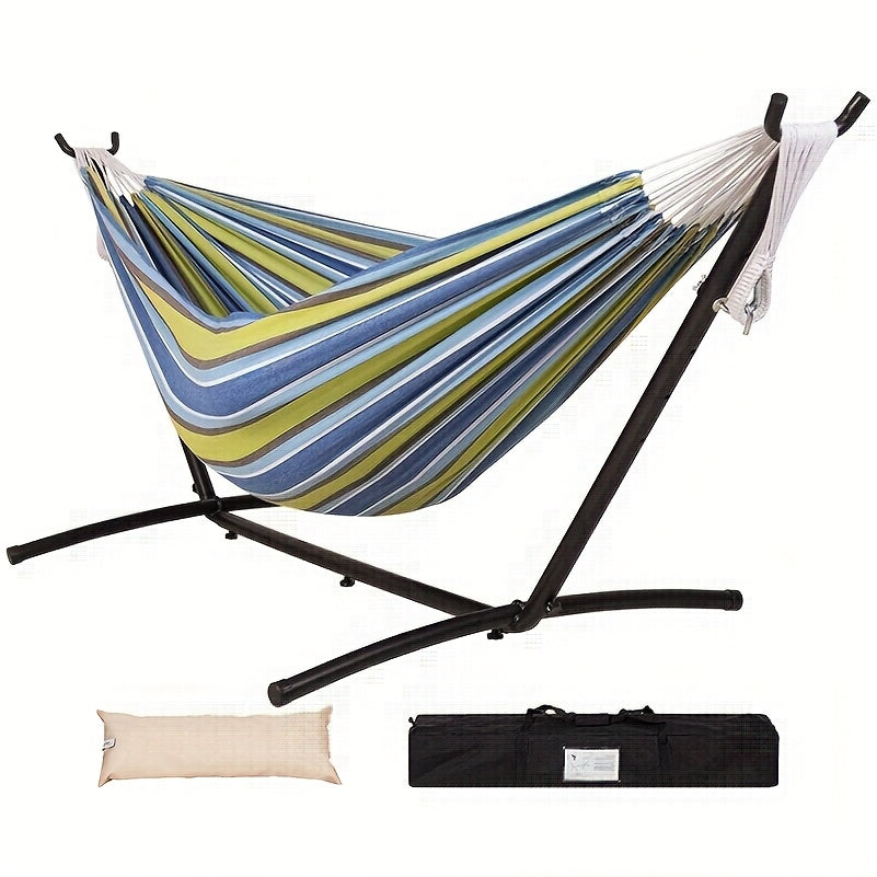 Heavy Duty Double Hammock with Steel Stand 450lbs Portable Outdoor Indoor Blue 2Dropme