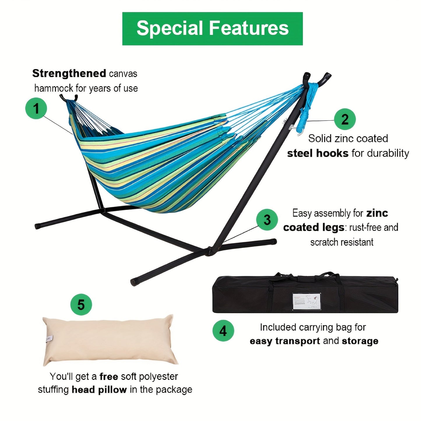 Heavy Duty Double Hammock with Steel Stand 450lbs Portable Outdoor Indoor Blue 2Dropme