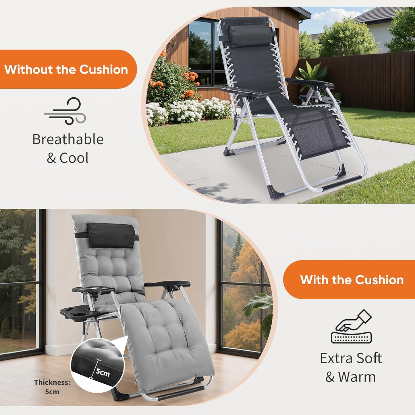 Zero Gravity Recliner Chair Foldable Patio Lounge w/Cup Holder & Cushion 2Dropme