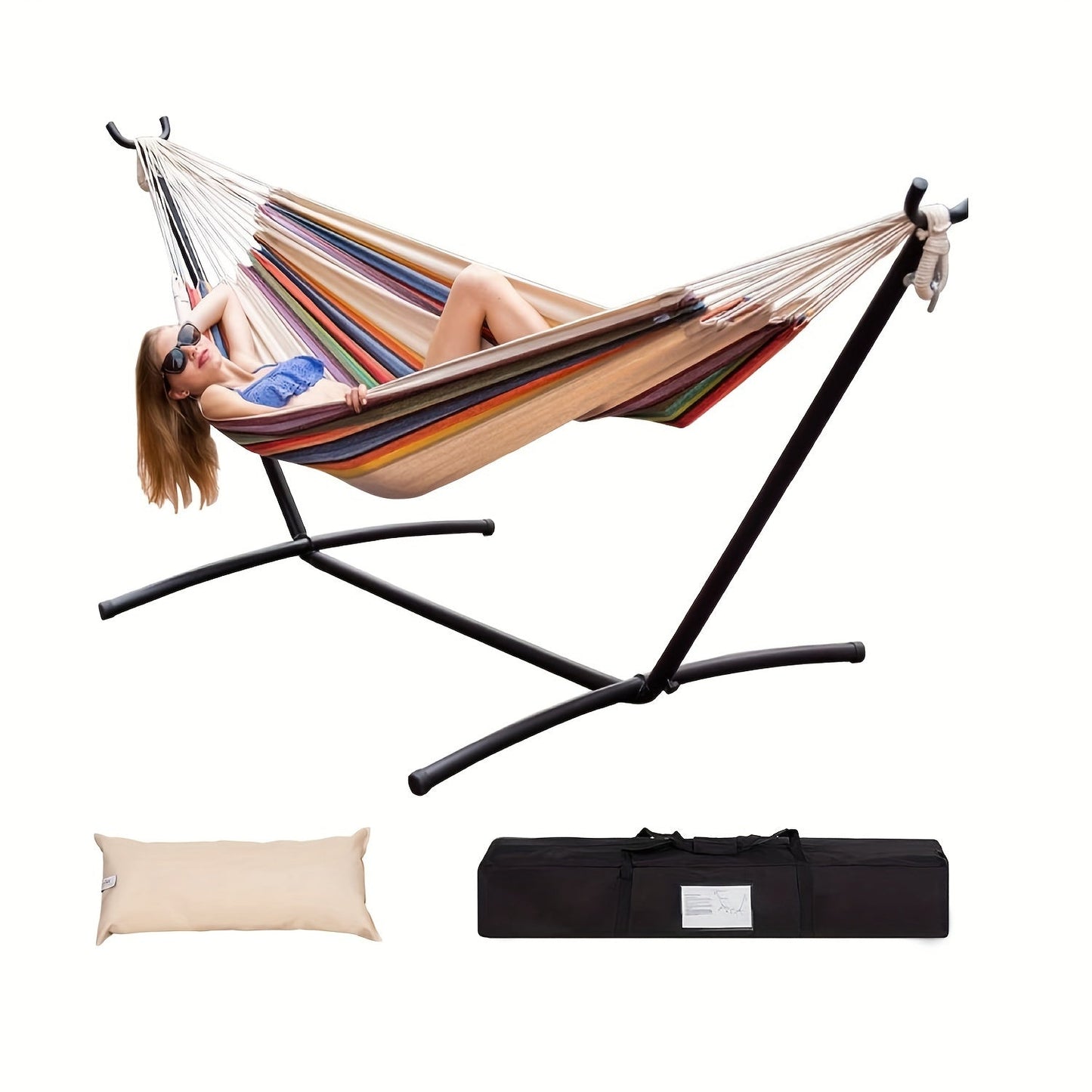 Heavy Duty Double Hammock with Steel Stand 450lbs Portable Outdoor Indoor Blue 2Dropme