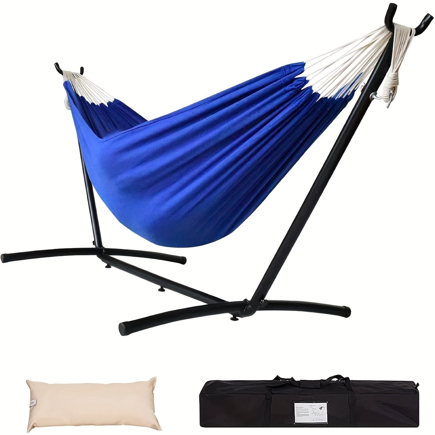Heavy Duty Double Hammock with Steel Stand 450lbs Portable Outdoor Indoor Blue 2Dropme