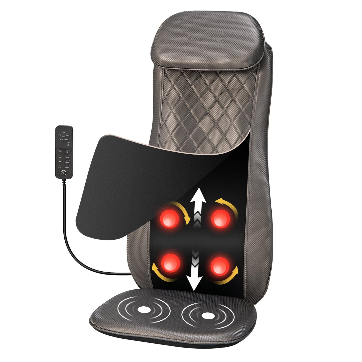 Massage chair pad with remote control on a white background