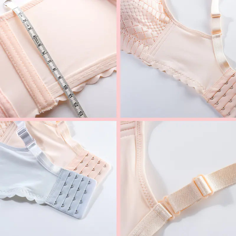 Pink and blue maternity nursing bras showing back straps and hook-and-eye band