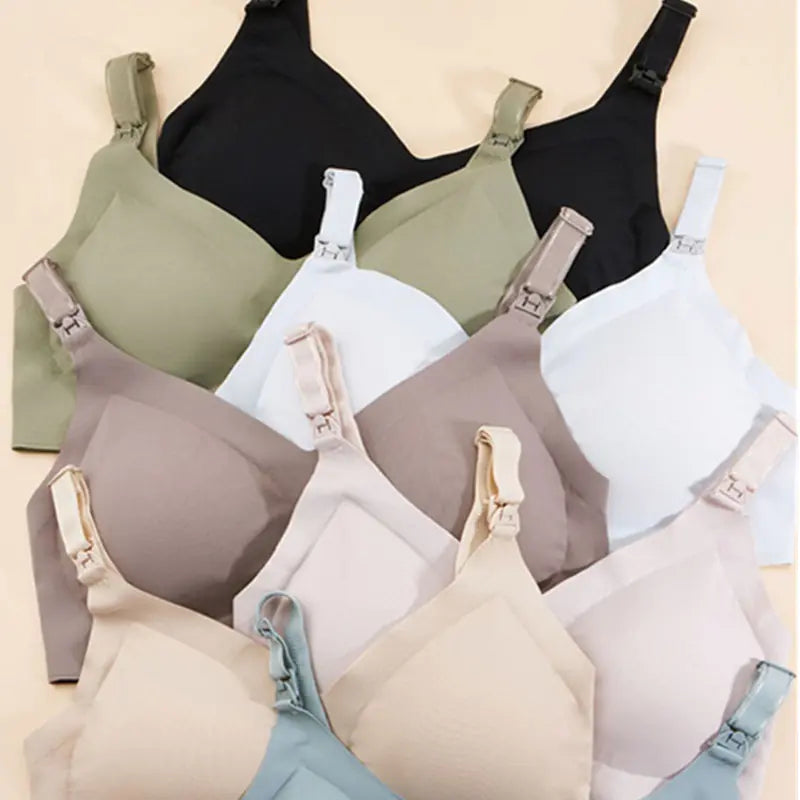 Seamless maternity nursing bras in multiple colors with adjustable straps
