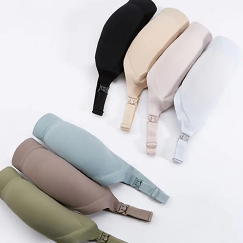 Seamless maternity nursing bras in dark, tan, light blue and green colors