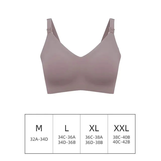 Mauve seamless maternity nursing bra with V-neck and adjustable straps