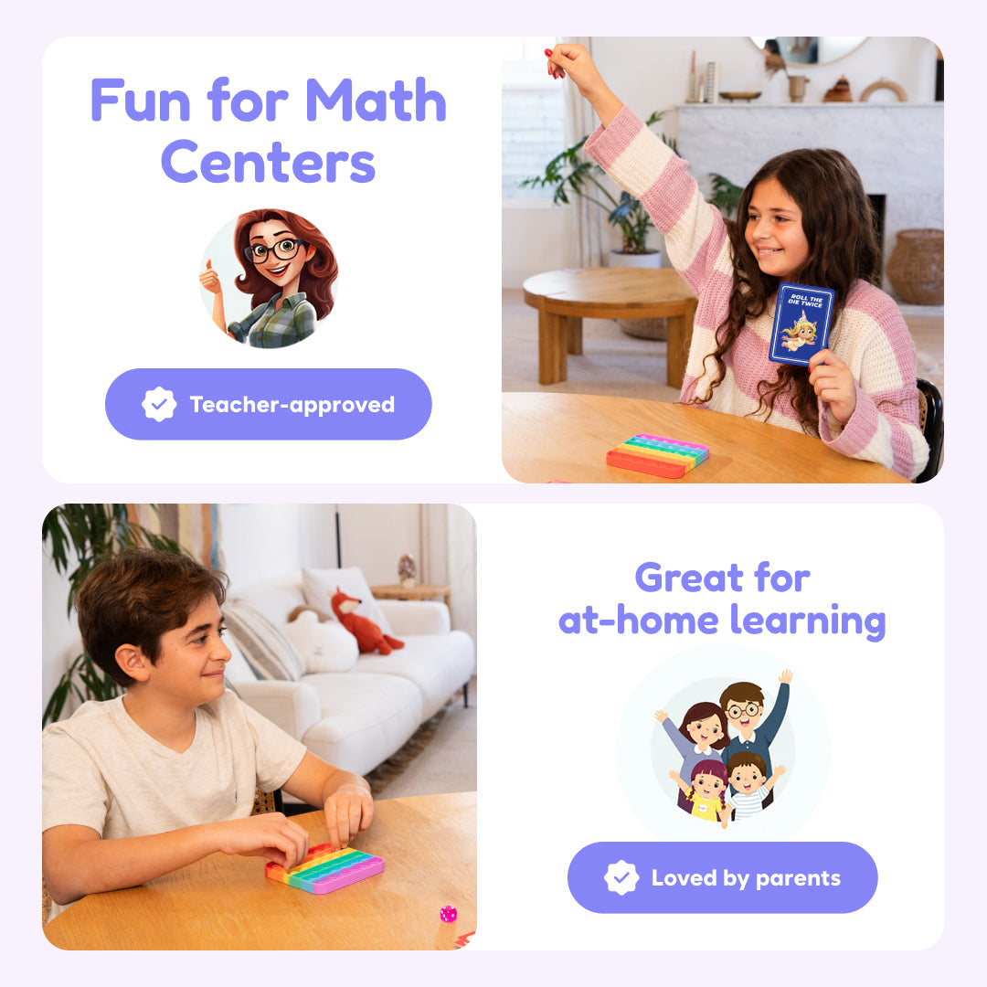 Division flashcard deck with a child holding a division card