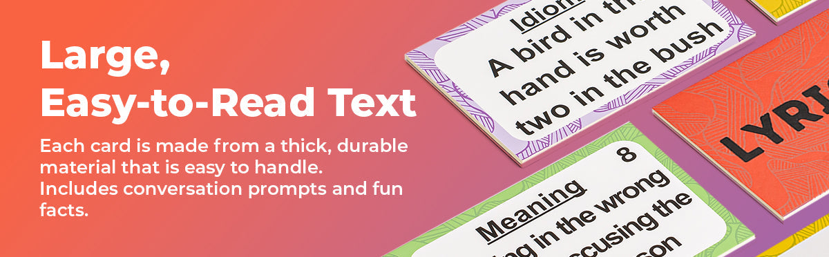 2-in-1 matching memory game cards with large easy-to-read text on colorful designs