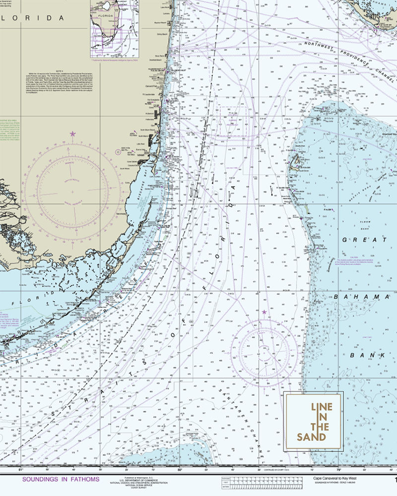 Solar gaiter with printed nautical chart, blue map areas and compass-style circles