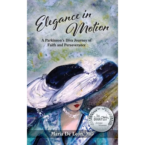 Hardcover book with watercolor cover and blue dress, dancer portrait, “Elegance in Motion”