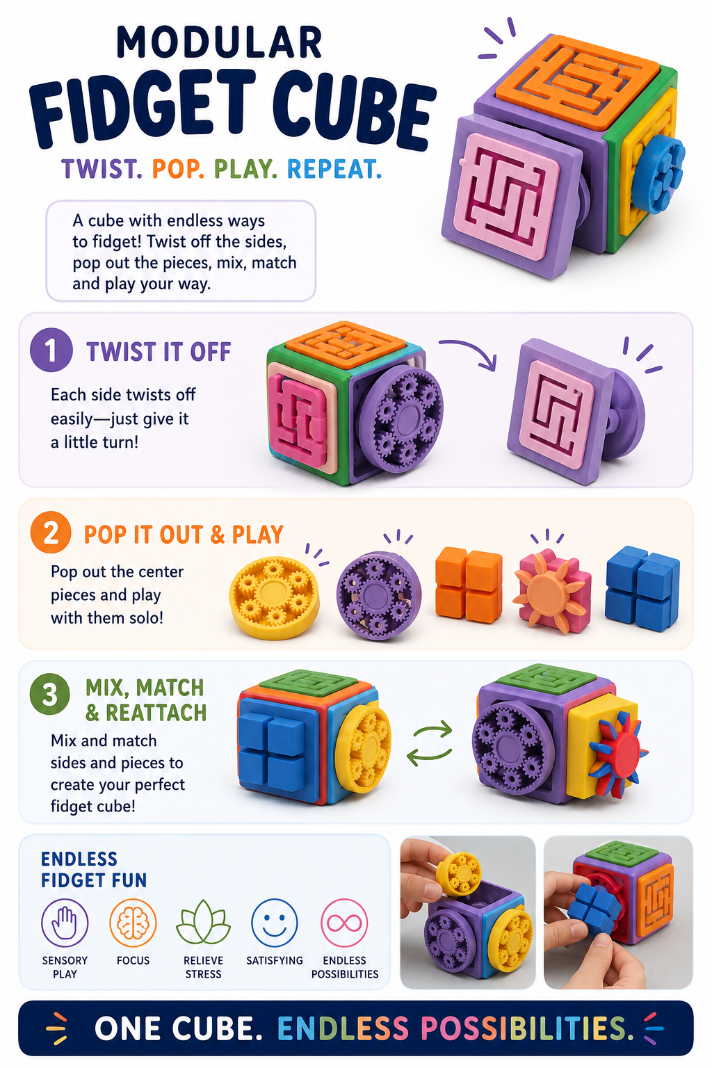 The Tween Space Modular Fidget Cube — Swappable Sensory Toy | 4 Inch Main Street Collective