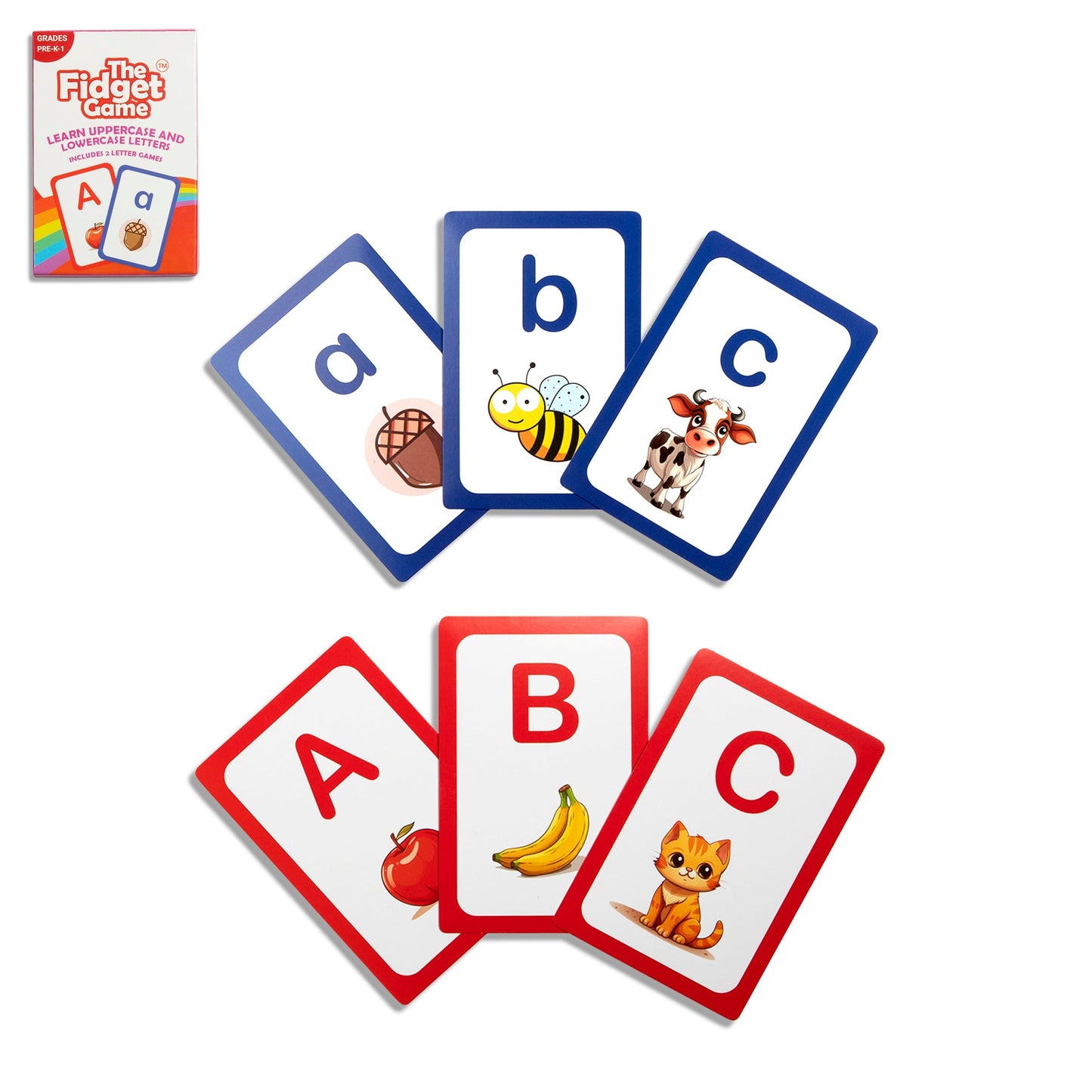 Letter cards set with uppercase A, B, C and lowercase a, b, c featuring animal pictures