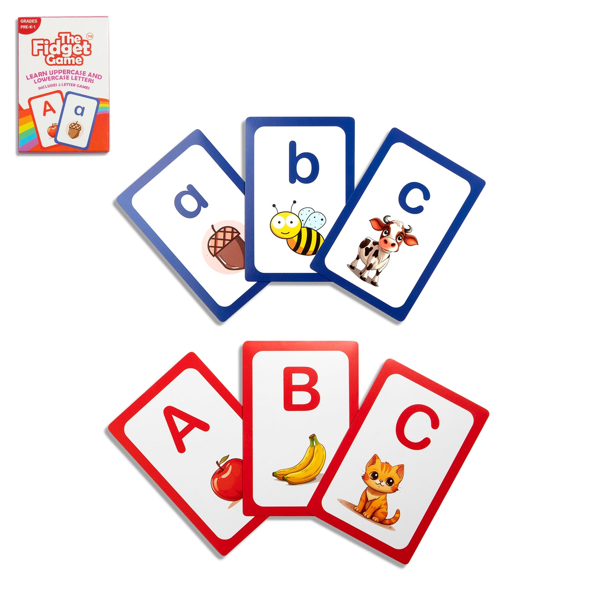 Letter cards set with uppercase A, B, C and lowercase a, b, c featuring animal pictures