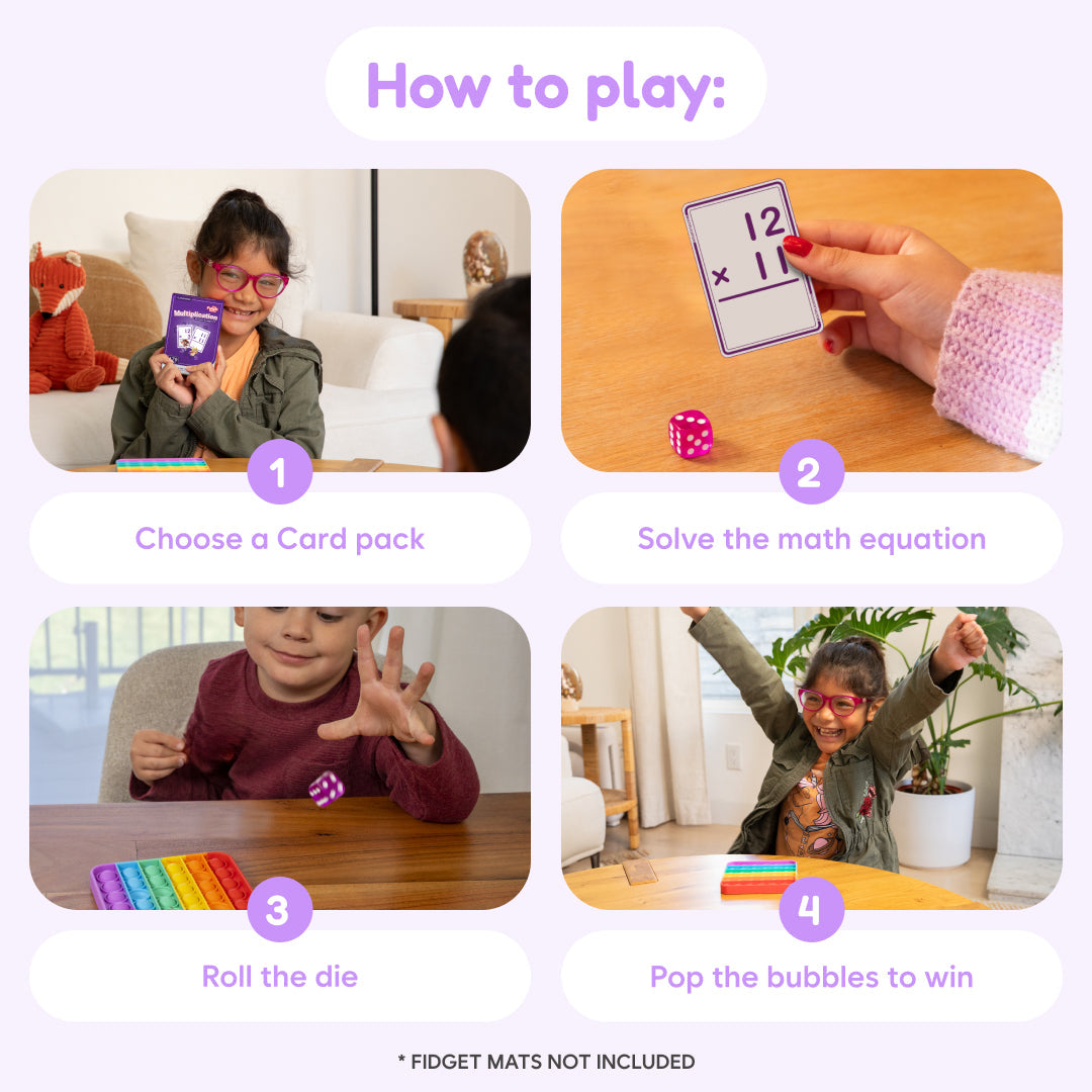 Multiplication flashcards showing 12 and × symbols in a game play step