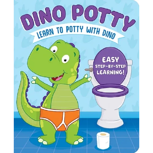 Dino potty training board book with smiling dinosaur and potty step-by-step text