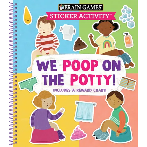 Spiral sticker activity book cover: potty-themed 'We Poop on the Potty!' and reward chart