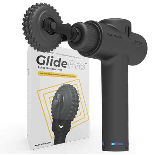 GlidePro massager roller with spiked circular head and ergonomic handle, dark gray