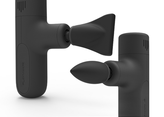 Massage gun with two interchangeable massage heads: edge and bullet, black