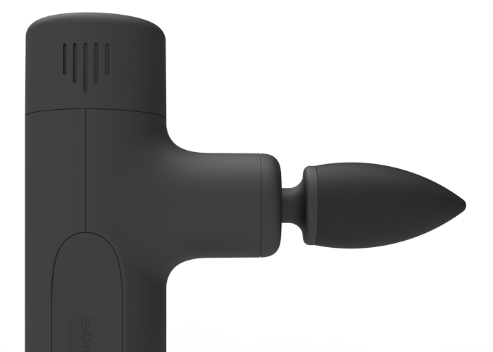Black massage gun bullet-style head attachment with pointed nozzle