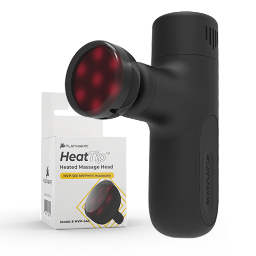 Heated massage head with red LED glow on a black device