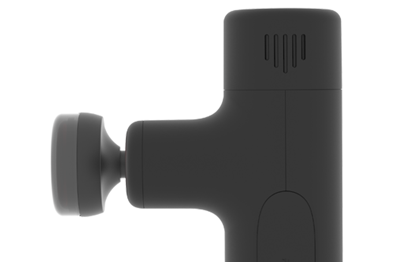 Black heated massage device with vented top and rounded side housing