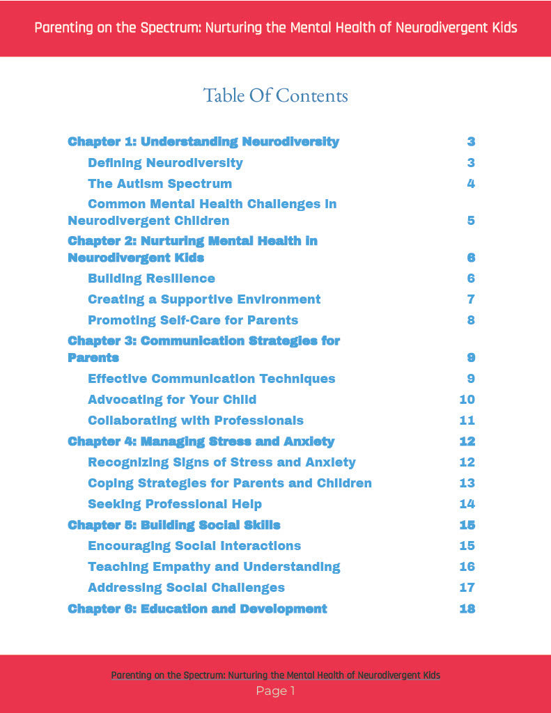 E-book table of contents page with chapter list and page numbers