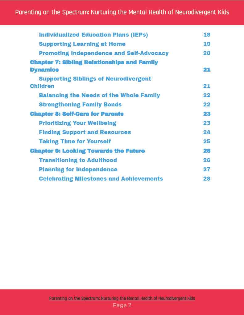 E-book contents page showing chapter headings and page numbers