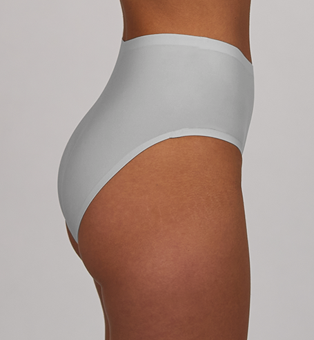 Light gray high-waist brief with smooth front and wide waistband.