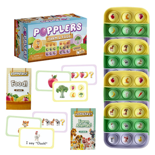 Popplers Farm & Food fidget mats with circular farm and food tiles