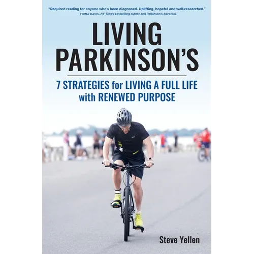 Paperback book: Living Parkinson’s cover with cyclist on front