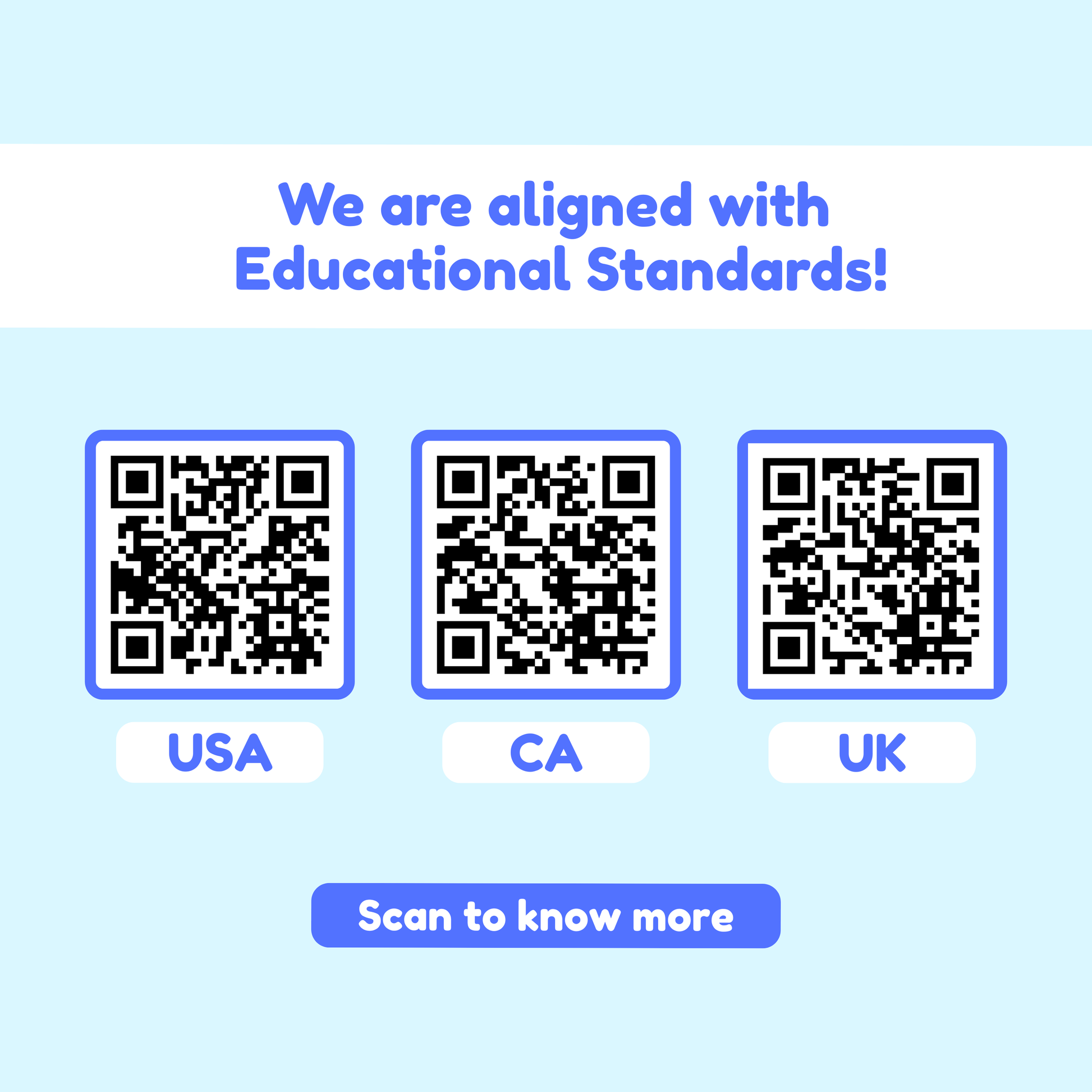 SquishyLand educational standards QR codes for USA, CA, and UK