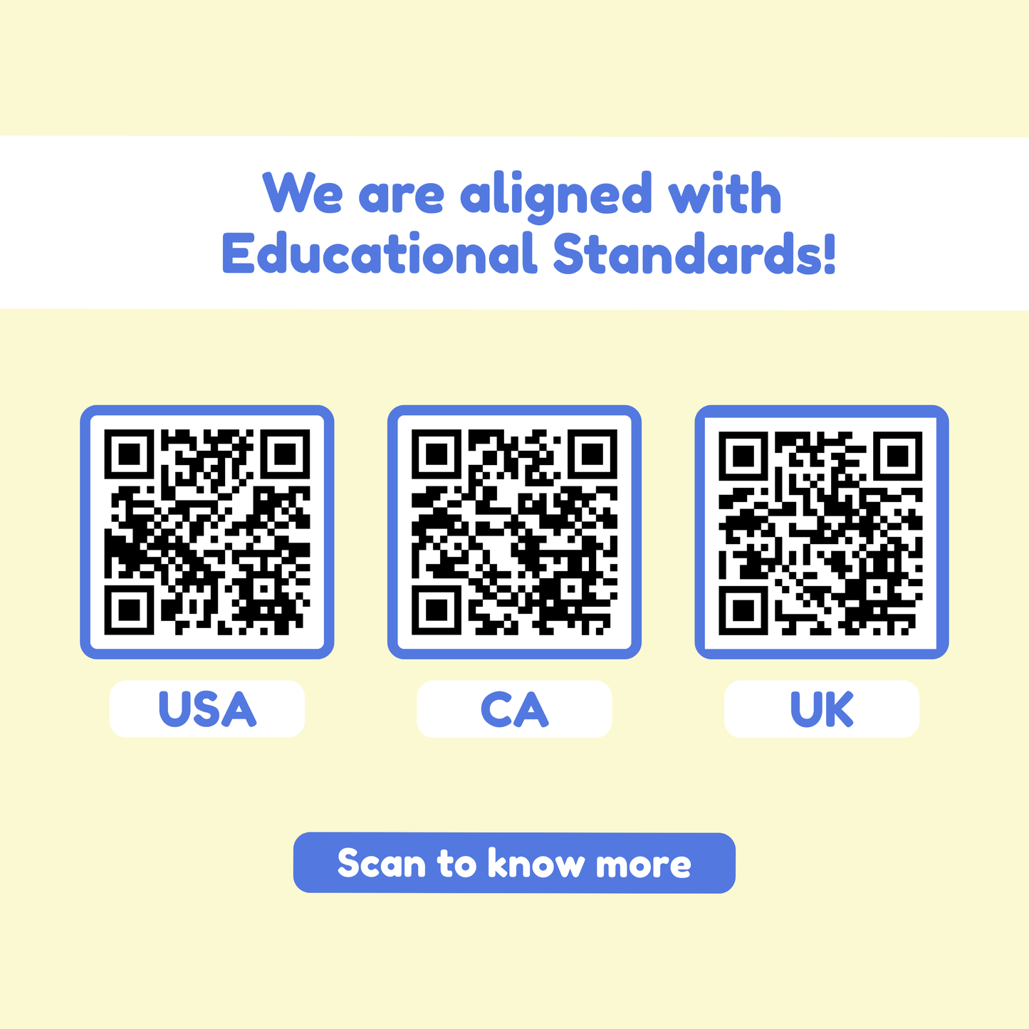 Educational standards alignment QR code graphic for USA, CA, and UK