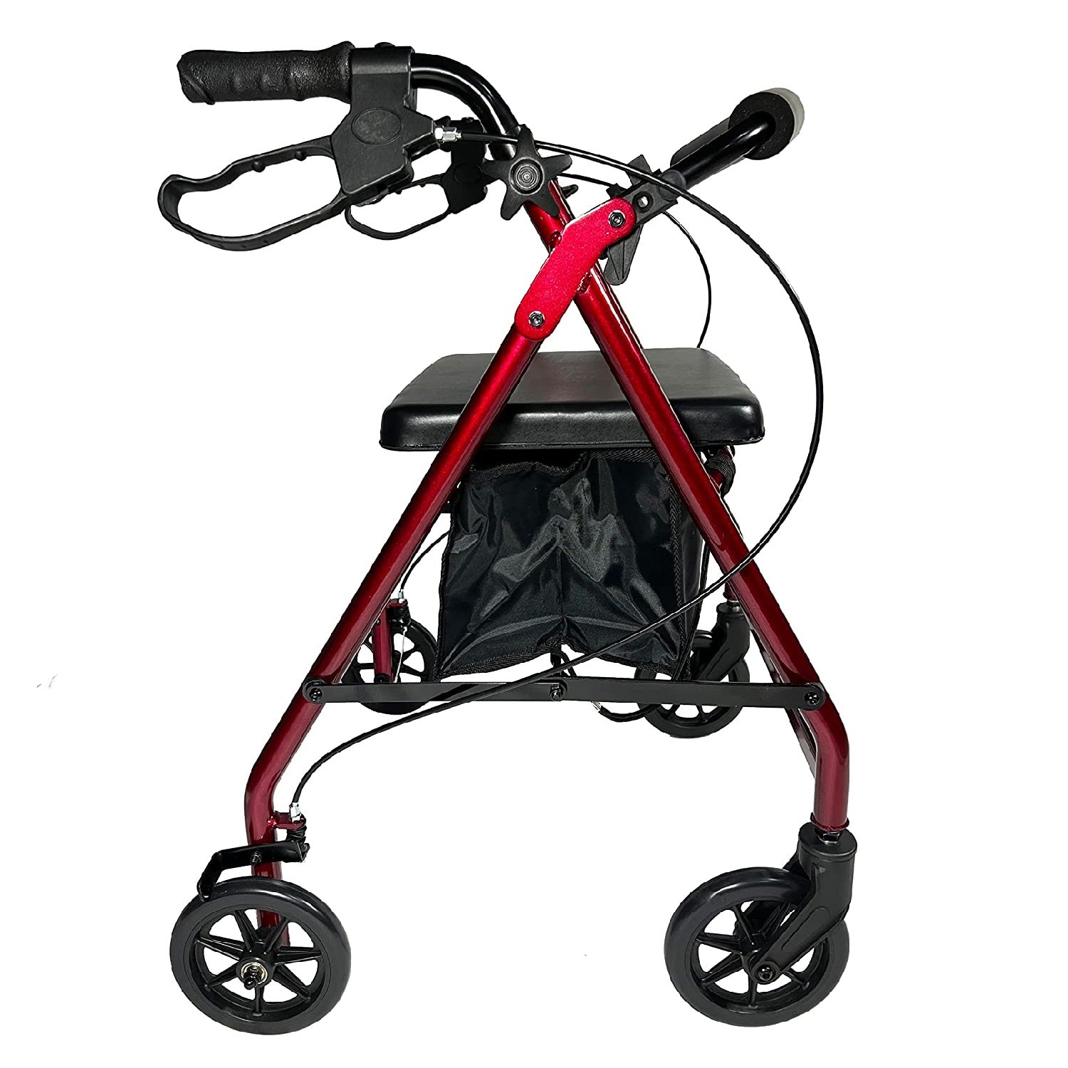 Purstability Rollator Walker by Pursonic, red frame, black seat, handles, and wheels