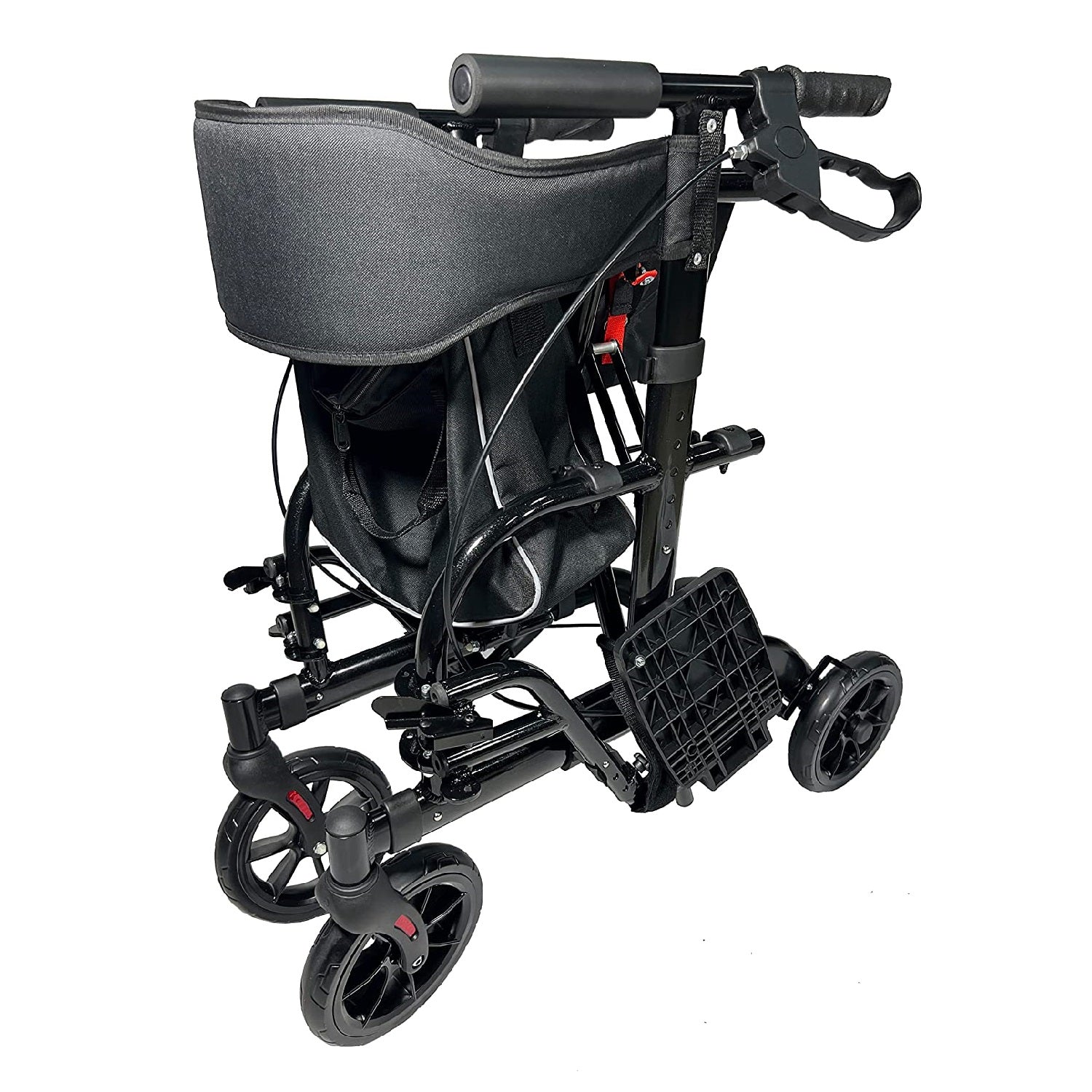 Pursonic 2 IN 1 Rolling Rollator Walker, black frame, seat, and wheels, with footrests
