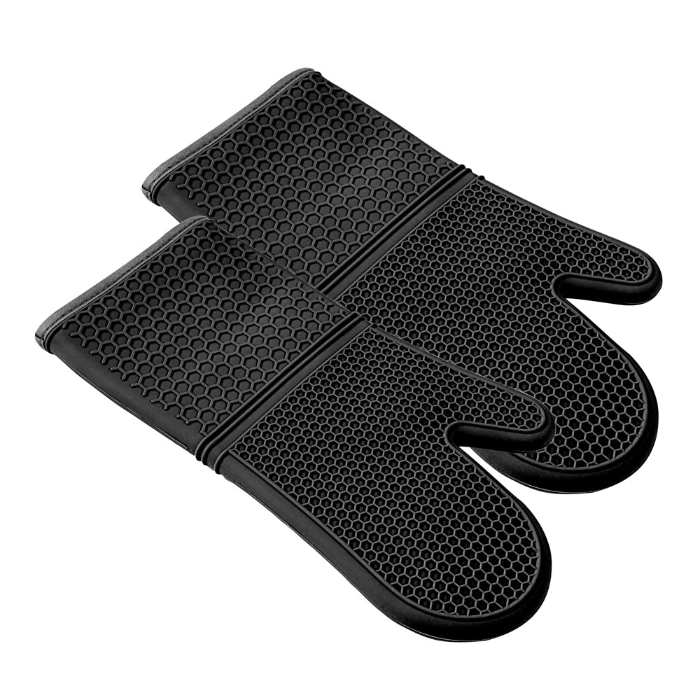 Comfy Grip Black Silicone 2-Piece Oven Mitt Set - Heat-Resistant - 14" x 7 1/4" x 1 1/2" - 1 count box
