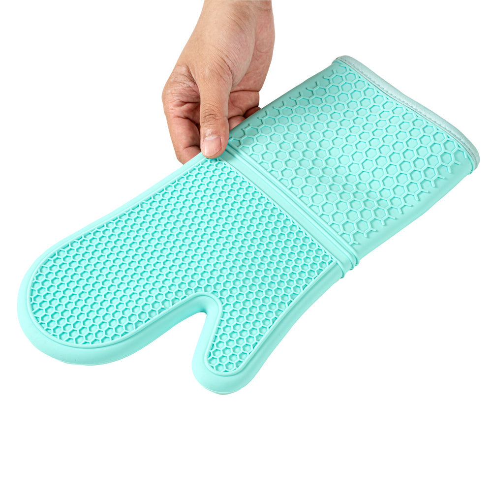 Comfy Grip Turquoise Silicone 2-Piece Oven Mitt Set - Heat-Resistant - 14" x 7 1/4" x 1 1/2" - 1 count box
