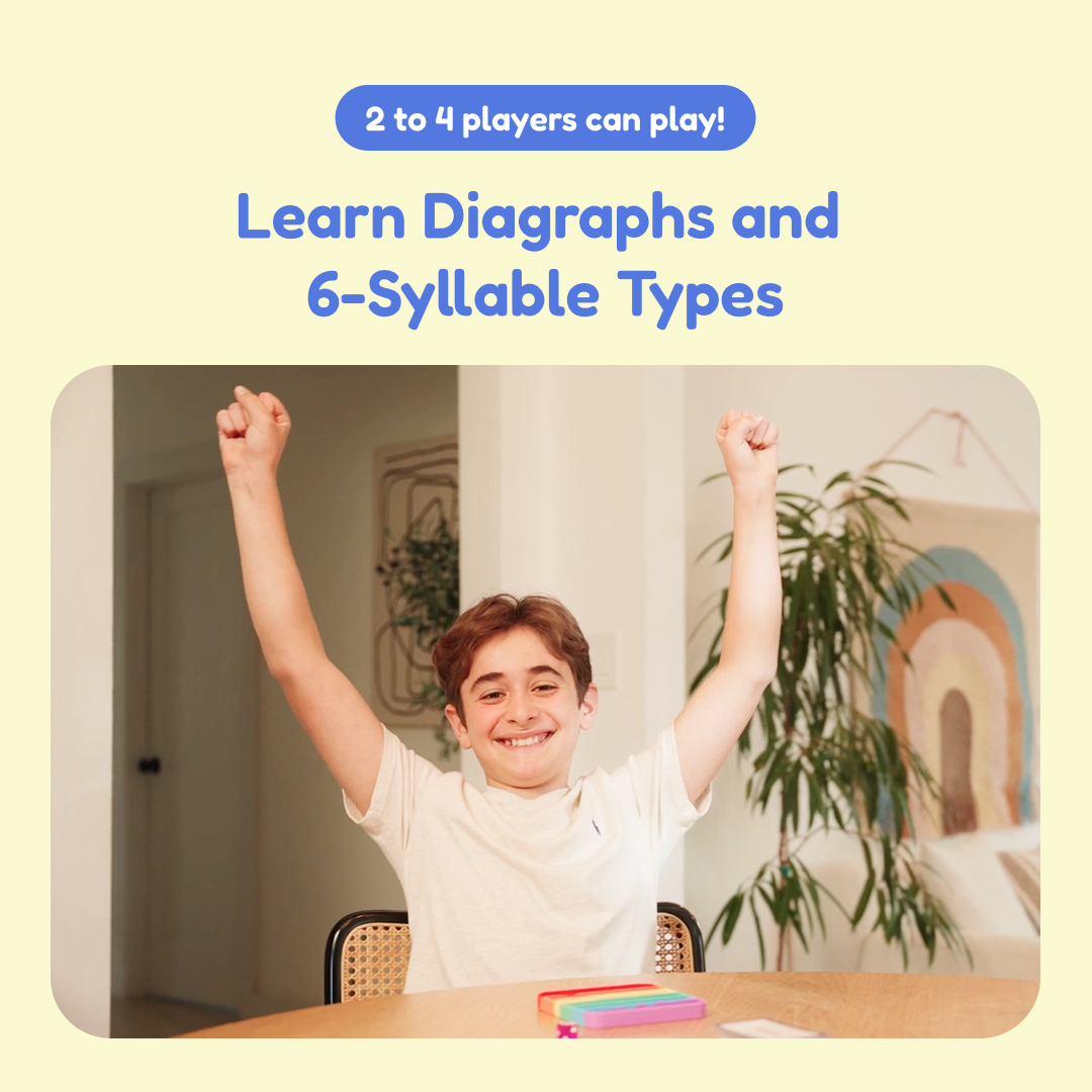 Reading Digraphs Game showing kid playing at a table with bubble fidget mat