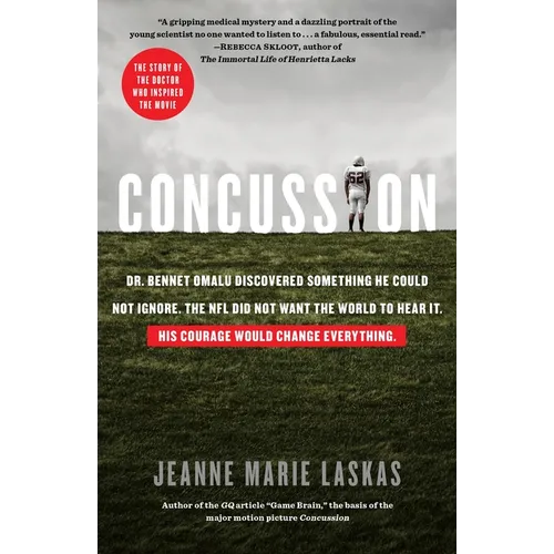 Paperback book, dark green cover with large white 'CONCUSSION' title and author name