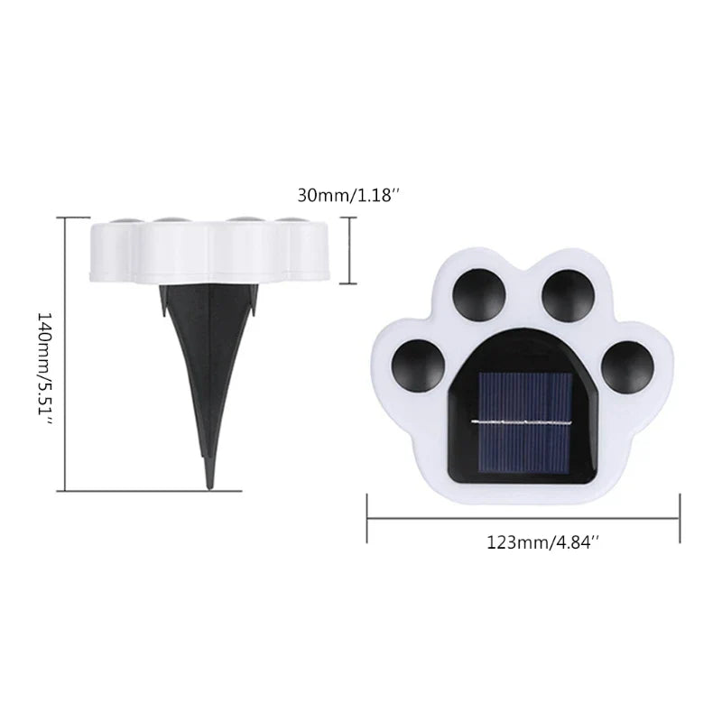 White paw-shaped solar light design with black solar panel and stake