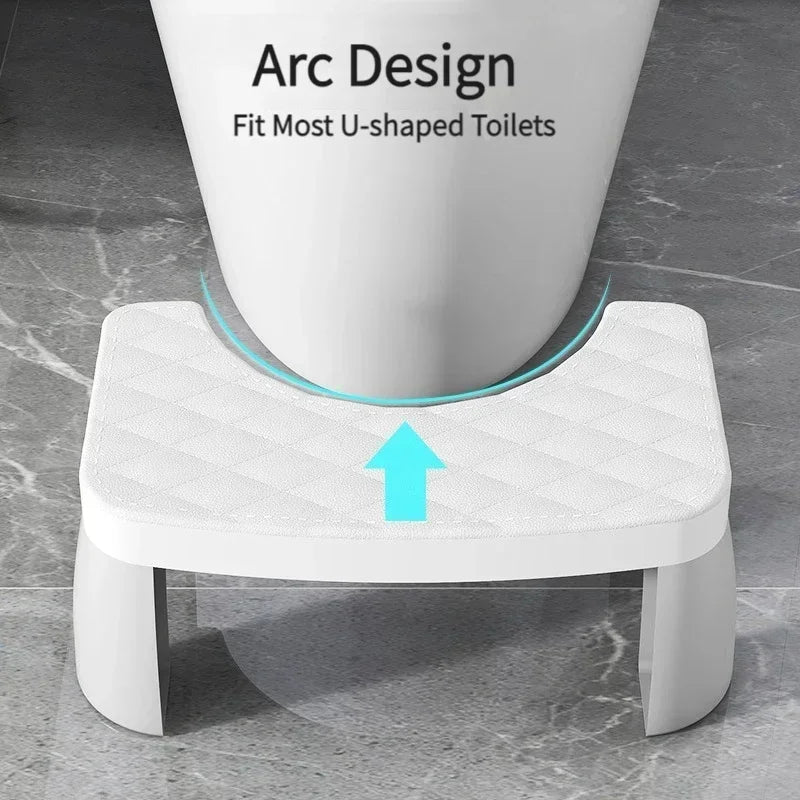 White toilet squat stool with quilted non-slip seat cushion and U-shaped front opening