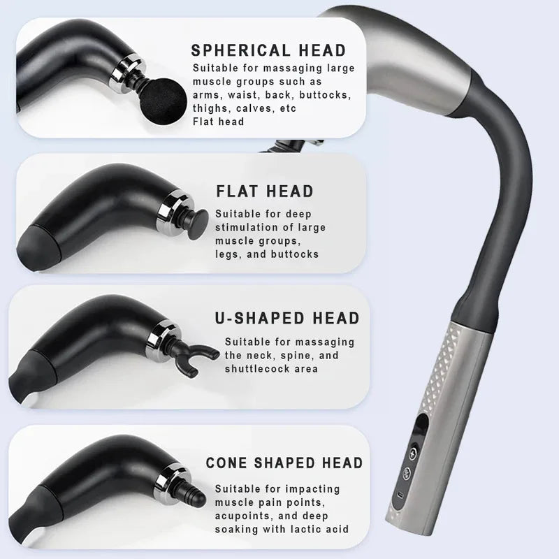 Electric fascia massage gun heads set: spherical, flat, U-shaped, cone