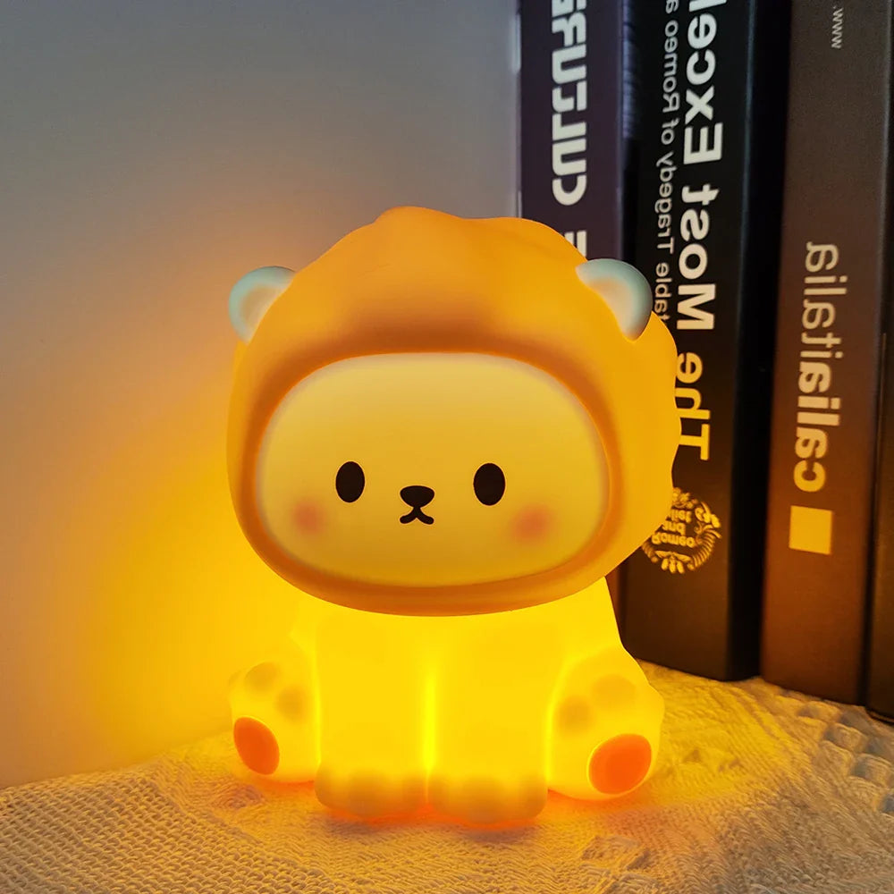 Cute Panda & Lion Silicone LED Night Light – USB Rechargeable Bedside Timer Lamp for Kids & Babies, Perfect Birthday Gift