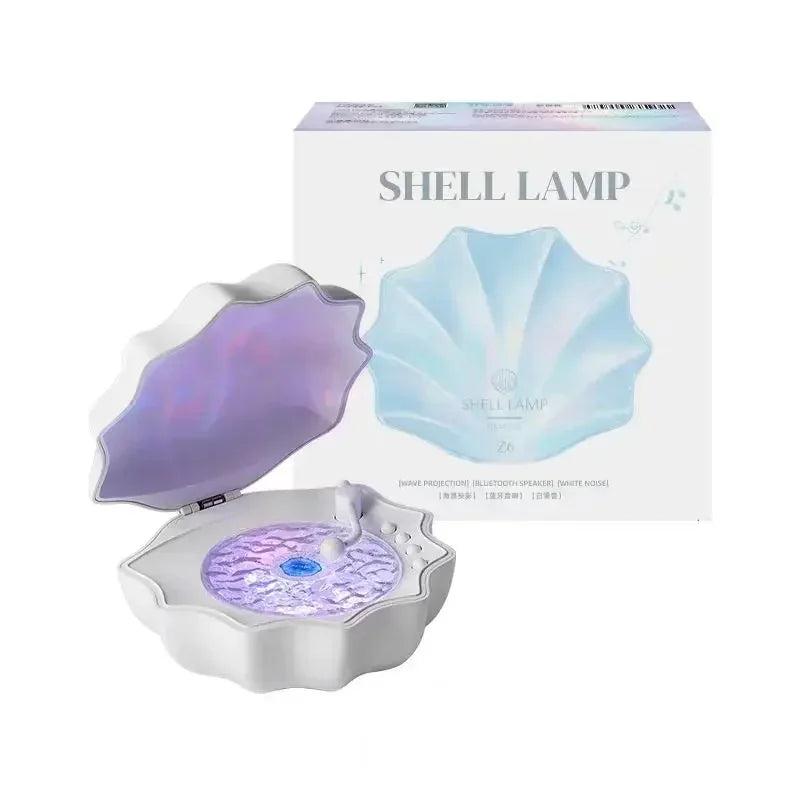 Shell-shaped Bluetooth speaker night light, light purple body with blue glowing light interior