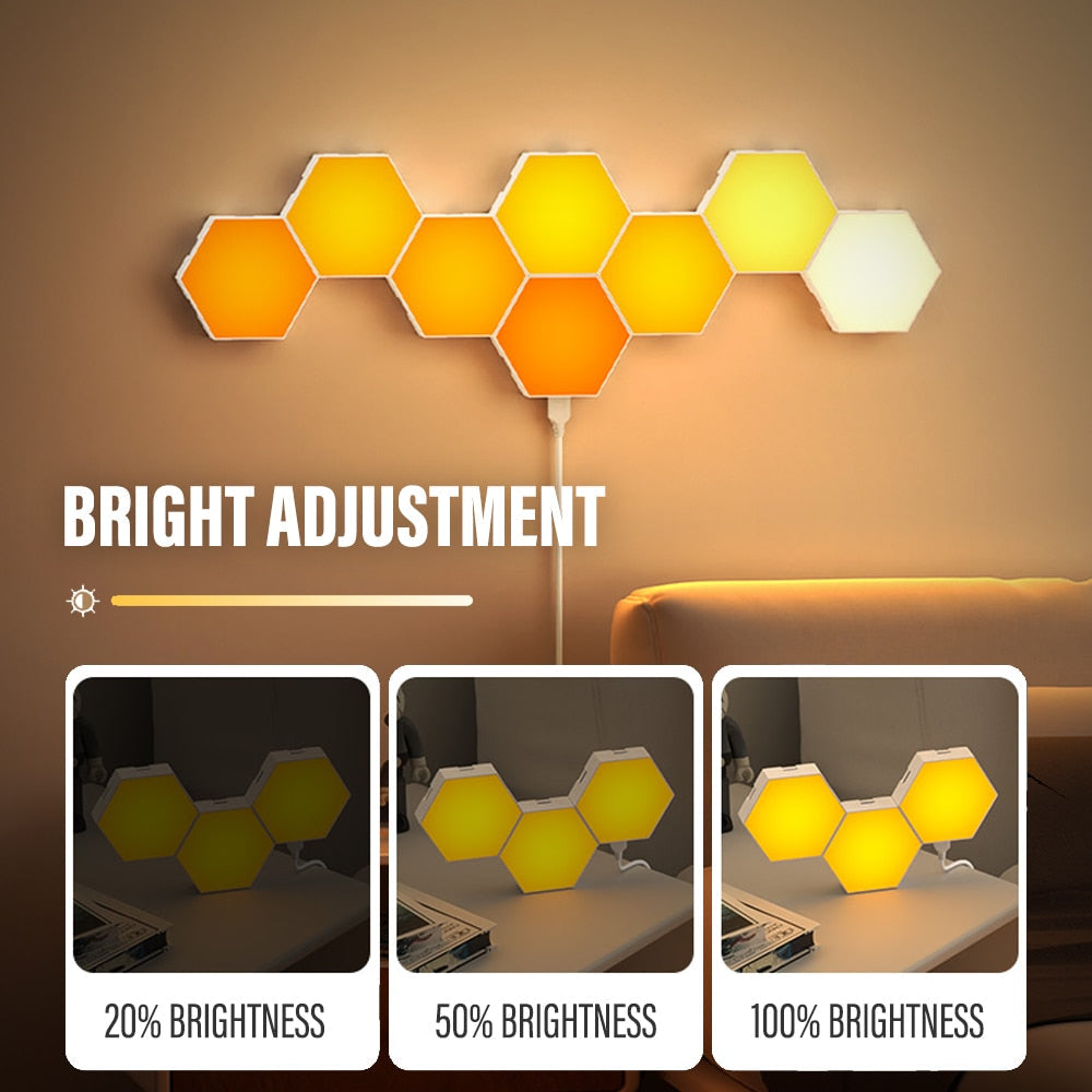 RGB hexagon LED light strip with adjustable brightness from 20% to 100%